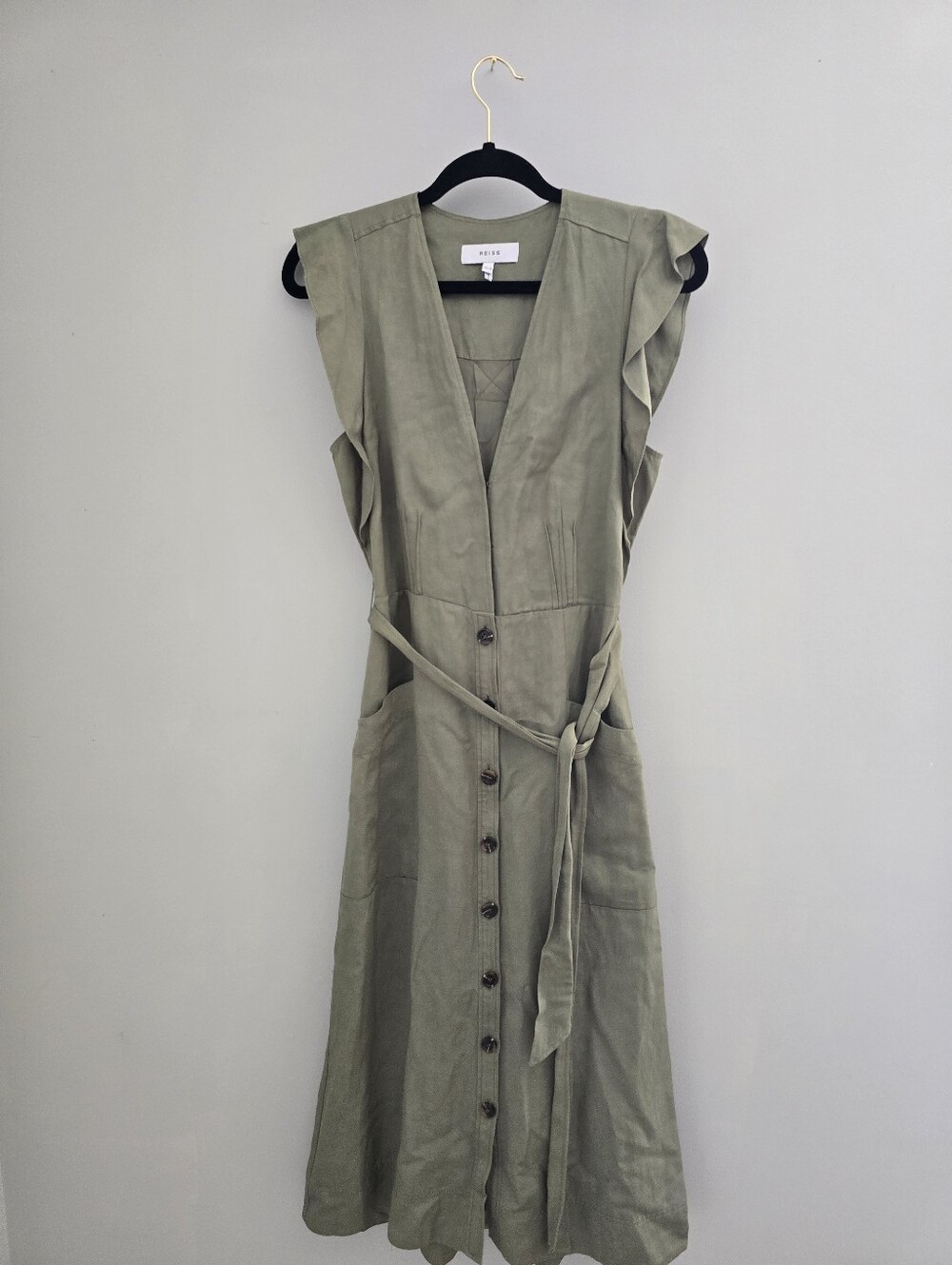 Reiss Olive Green Button-Front Midi Dress - Picture 6 of 12